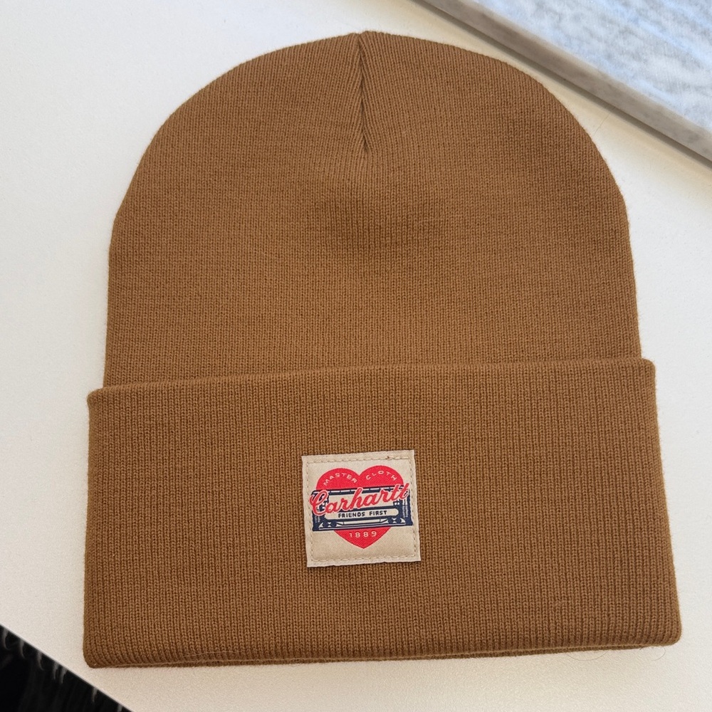 Carhartt Tan Cuffed Beanie with Logo Patch